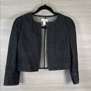 LOFT Black Denim Cropped Collarless 3/4 Sleeve Jacket Bolero Style in Size 6